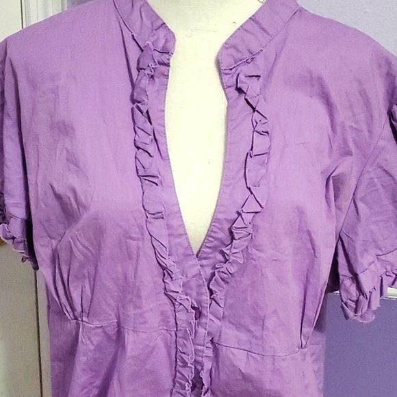 Vintage Retro Lavander Ruffled Neck Button Down Top - Picture 2 of 9